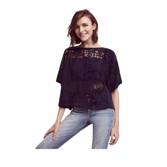 NWT Anthropologie AKEMI+KIN Navy Embroidered Darrie Top Bandana Paisley Boxy Top - Picture 1 of 10